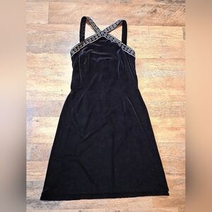 Vintage 90's Papell Botique Black Velvet Dress With Silver Embroidery 8